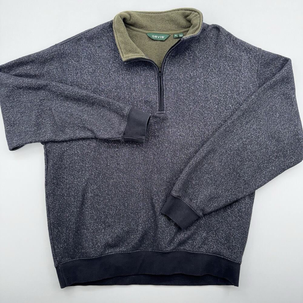 Orvis Men's Textured Quarter-Zip Pullover Sweatshirt Gray Size XL